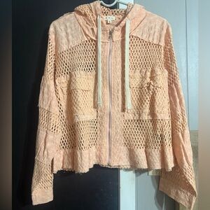 POL Light Coral Crochet Hoodie